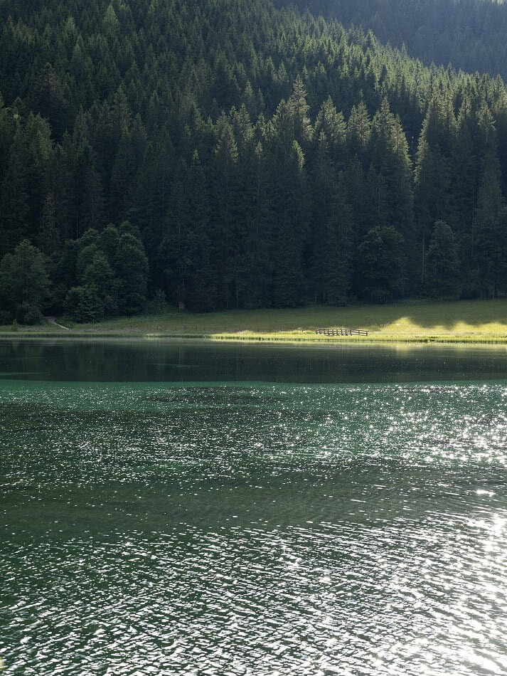 J&auml;gersee in Kleinarl und dichtem Wald vor der beeindruckenden Bergkulisse